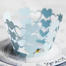 Синее открытое кружевное сердце, свадебное украшение для кексиков, бумажные кексы, чашка, торт, день рождения, детский душ бумага для выпечки