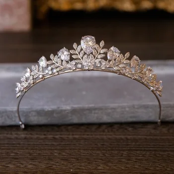 

Top Quality European Baroque Rhinestone Brides Crown Zirconia Brides Tiara Leaves Crystal Hairbands Evening Hair Accessories