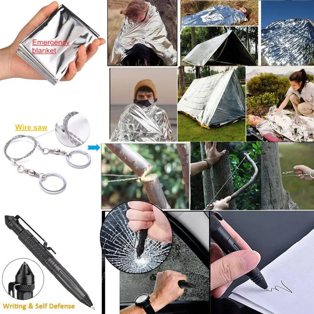 13 in 1 survival Gear kit Set Outdoor Camping Travel Survival Products EDC Tool Emergency Supplies Tactical Tools for Wilderness