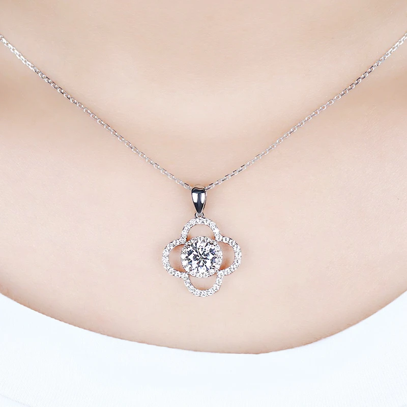 Transgems Snowflower в форме 14 к 585 Белое золото центр 1ct 6,5 мм F цвет Муассанит слайд подвеска ореол цепочки и ожерелья с акцентами