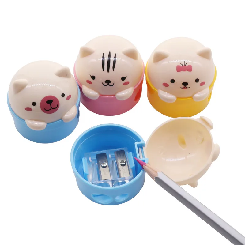

2pcs/lot Pencil Sharpener Cute Cat Two Caliber Plastic Material Save Garbage Primary School Students Study Supplies
