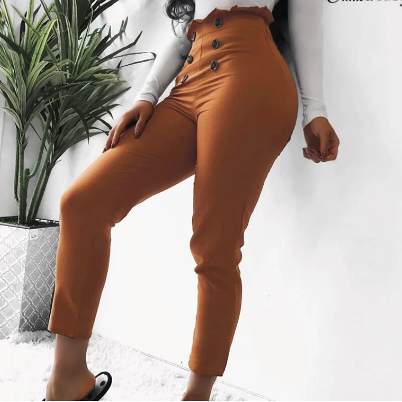 

Women Stretch Pencil Pants High Waist Pockets Cargo Pant Skinny Jeggings Jeans Casual Slim Trousers