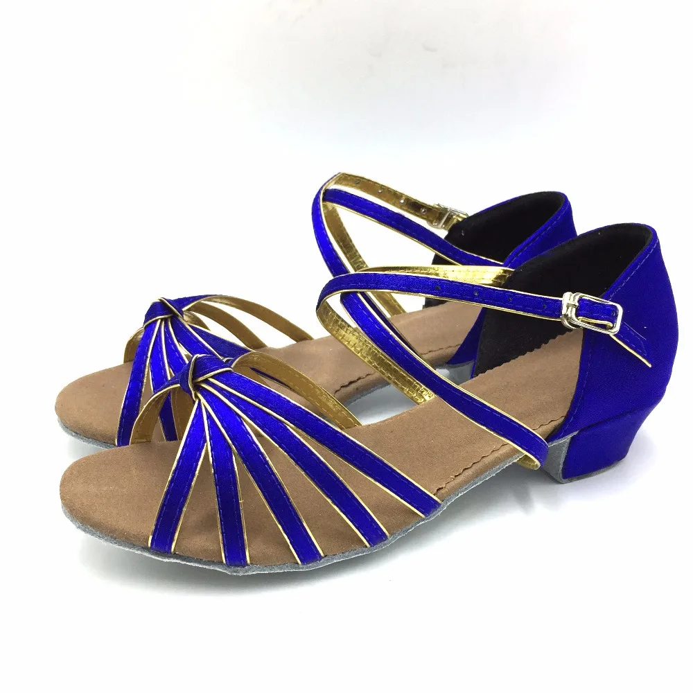 

NEW latin dance shoes for girls heel high 3cm Blue & golden color salsa shoes Children's shoes According China's size
