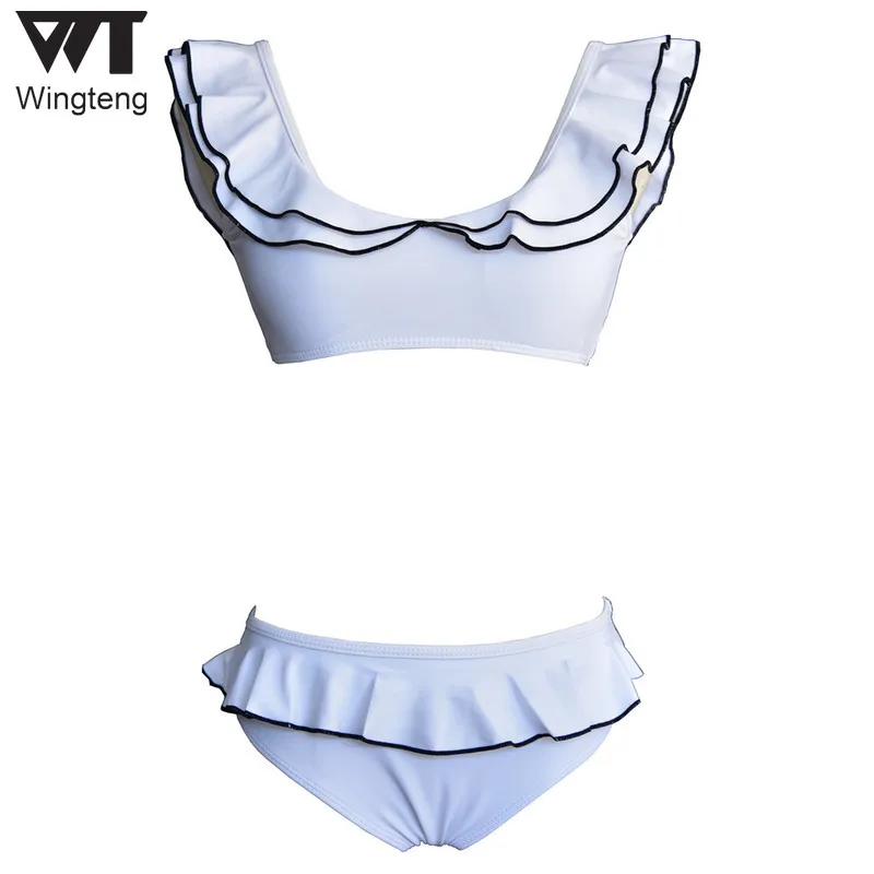 

2019 Ruffle bikini Black Swimwear Women Bikini Solid swimsuit female push up Beach Micro Bathing Suits Biquinis Feminino