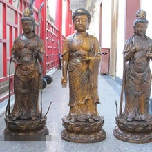 Bi003478 3" Тибет Бронзовый Gild Три сент-Амитабха и Кван-инь Гуаньинь группа статуя