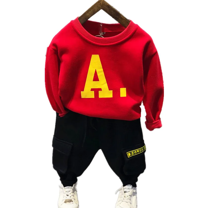 Winter Fall 2018 Boy's children's clothings sets Costume Letter Sweatshirt &ampBlack pants kids suits twinset 2pcs Hot Sale S8D310A |
