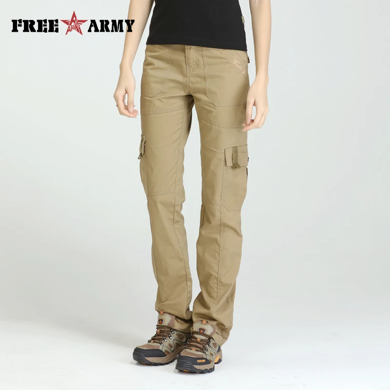  FreeArmy Brand Army Green Pants Women Safari Cargo Pants Regular Military Trousers Earthy Yellow Ca