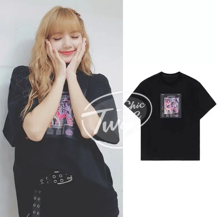 

kpop Blackpink LISA 2019 hip hop streetwear loose T shirt women korean summer wild Harajuku Black short sleeve tshirt girl tops