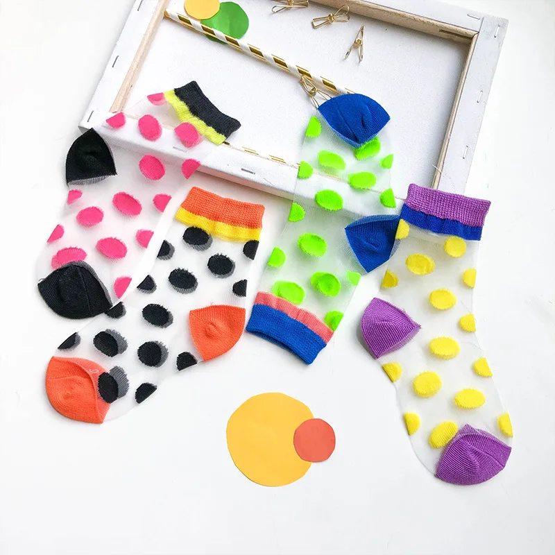 Летние детские носки с кристаллами Детские эластичные носки в горошек для мальчиков и девочек ультратонкие дышащие носки Meia Infantil