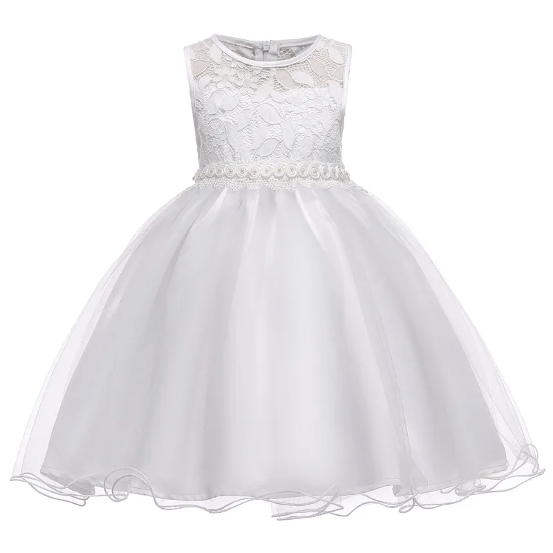 

Summer Sleeveless Princess Wedding Bridesmaid Lace Tulle Girl Dress Kids Clothes White Pageant Party Tutu Birthday Dresses