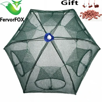 

Automatic Folding 6 Hole Fishing Net Minnow Shrimp Cage Nylon Foldable Crab Fish Trap Cast Net Cast Fishing Network