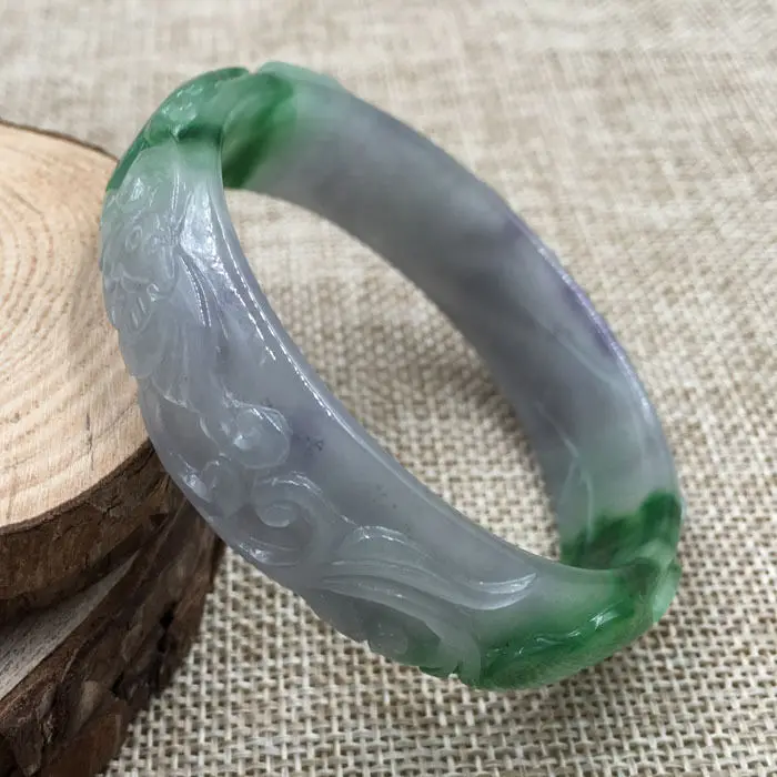

A-29 Beautiful Hand-carved Emerald Green Jadeite Jade Gems Bracelet Bangle 58mm a 5.19