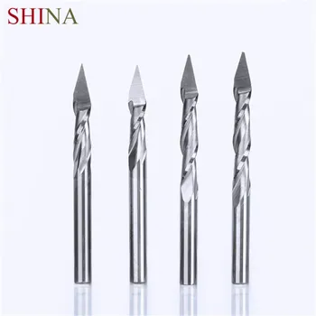 

SHINA 5pc 4mm 2 Flute Spiral Pyramid Engraving Bits For Wood CNC Router Bit Carving Knife Degree 30 For 2D 3D Sculpture