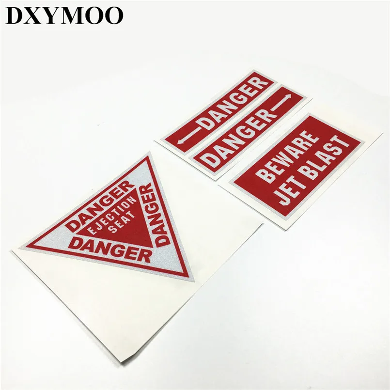 

4PCS Warning DANGER Reflective Car Stickers BE WARE EJECTION SEAT JET BLAST Motorcycle Vinyl Decals 3M