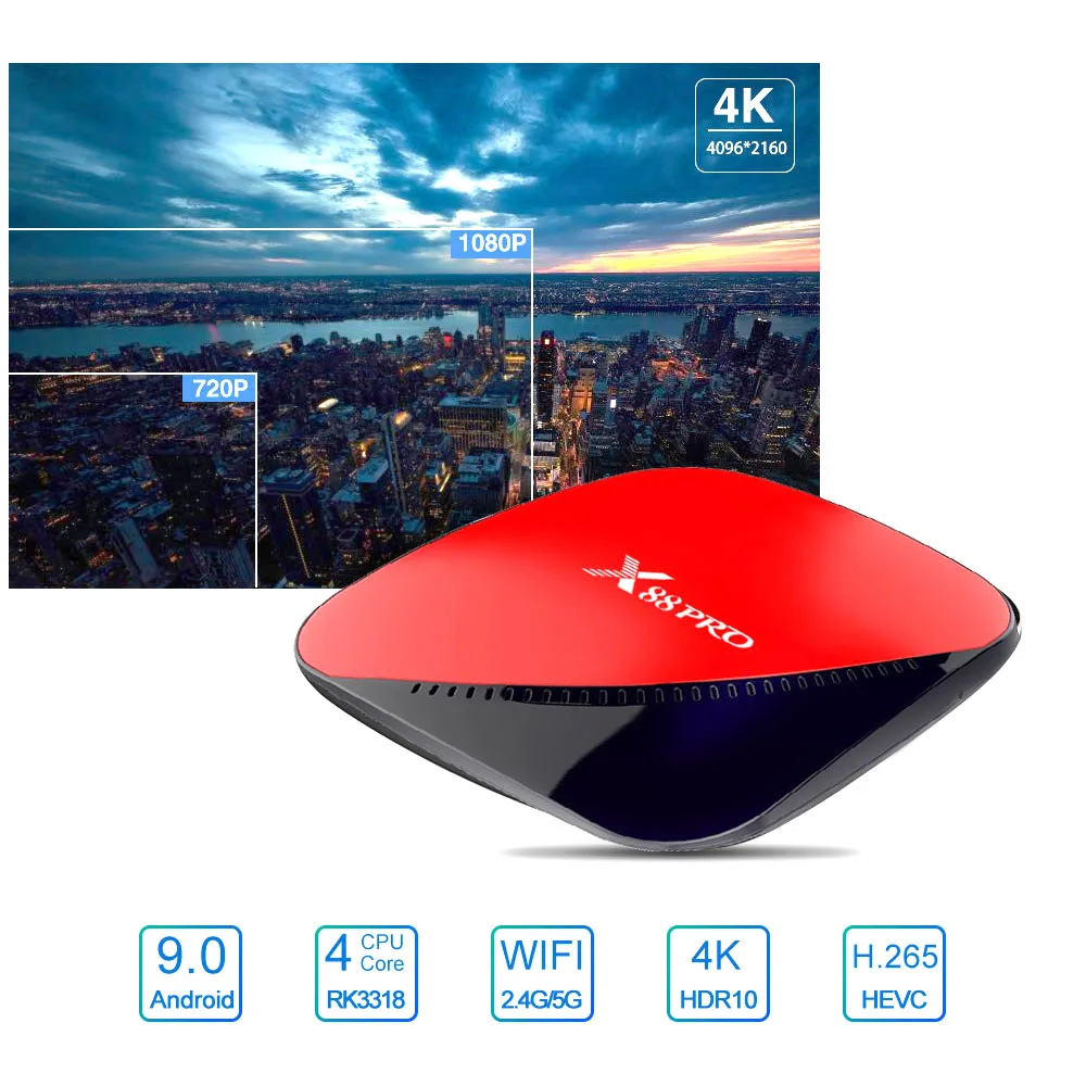  Android TV Box 9.0 X88 PRO Rockchip RK3318 4GB 64GB 2.4G 5G Wifi 1080P H.265 USB3.0 4K Google Play 