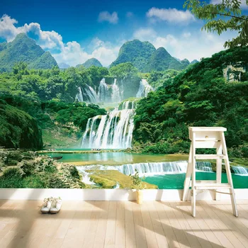 

Custom 3D Wall Mural Wallpaper Nature Landscape Green Mountain Waterfall 3D Non-woven Photo Wall Paper Home Decor For Study Room