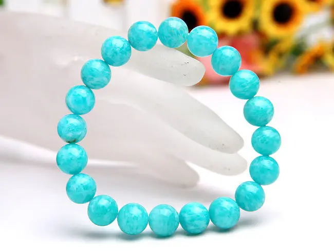 

10mm Natural Amazonite From Mozambique Polished Beads Bracelet AAA (0923)