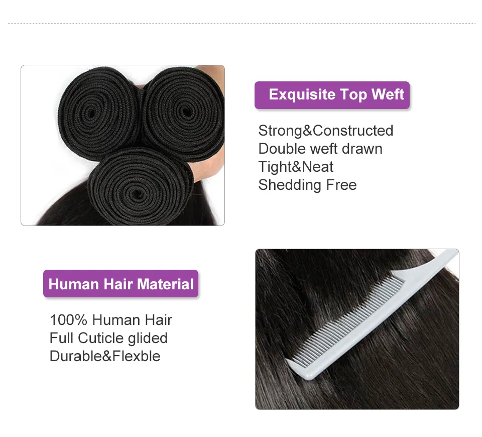 Alimice Human Hair Bundles With Closure Brazilian Straight Hair 23 Bundles With 26 Closure Middle Part NonRemy Hair Extensions (8)