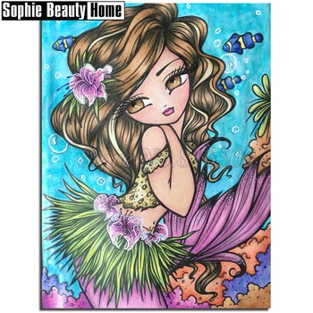 

DIY 5D Diamond Painting Cross Stitch Cartoon Girl and Fish Needlework Accessories Full Diamond Mosaic Diamond Embroidery 194050