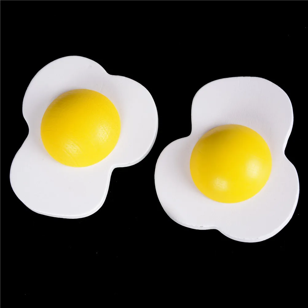 

2pc Developmental Fun Kitchen Food Pretend Role Play Wooden Magnetic Omelette Egg Yolk Children Toy
