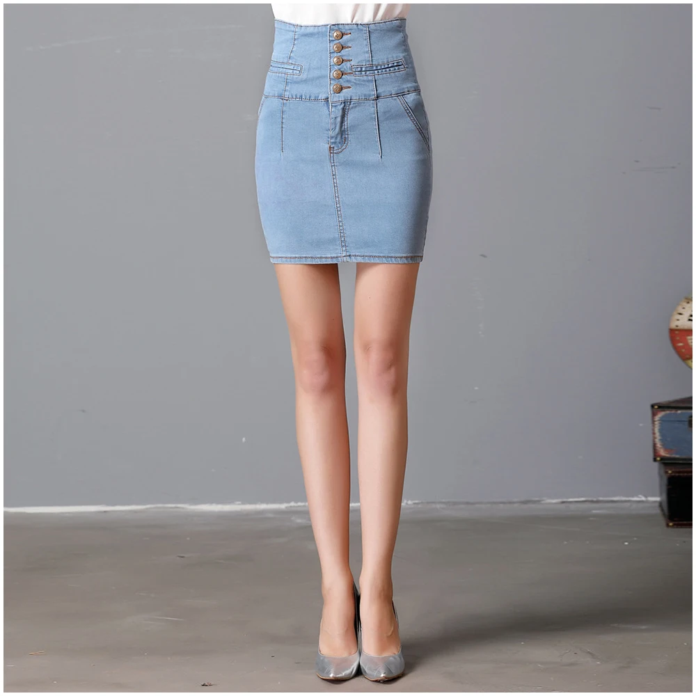 2017 Summer European Light Blue High Waist Short Denim Skirt Women ...