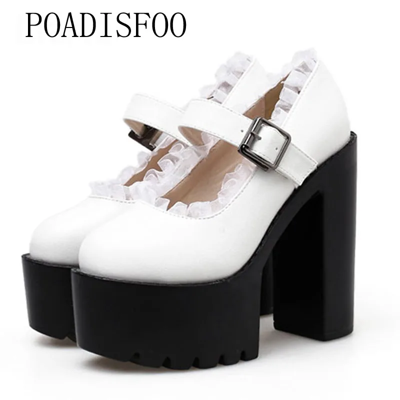 

LTARTA 2019 Black White Sandals Women High Stage Performance Shoes Thick With Color Matching Lace High Heels Shoes JXQ-A6-8