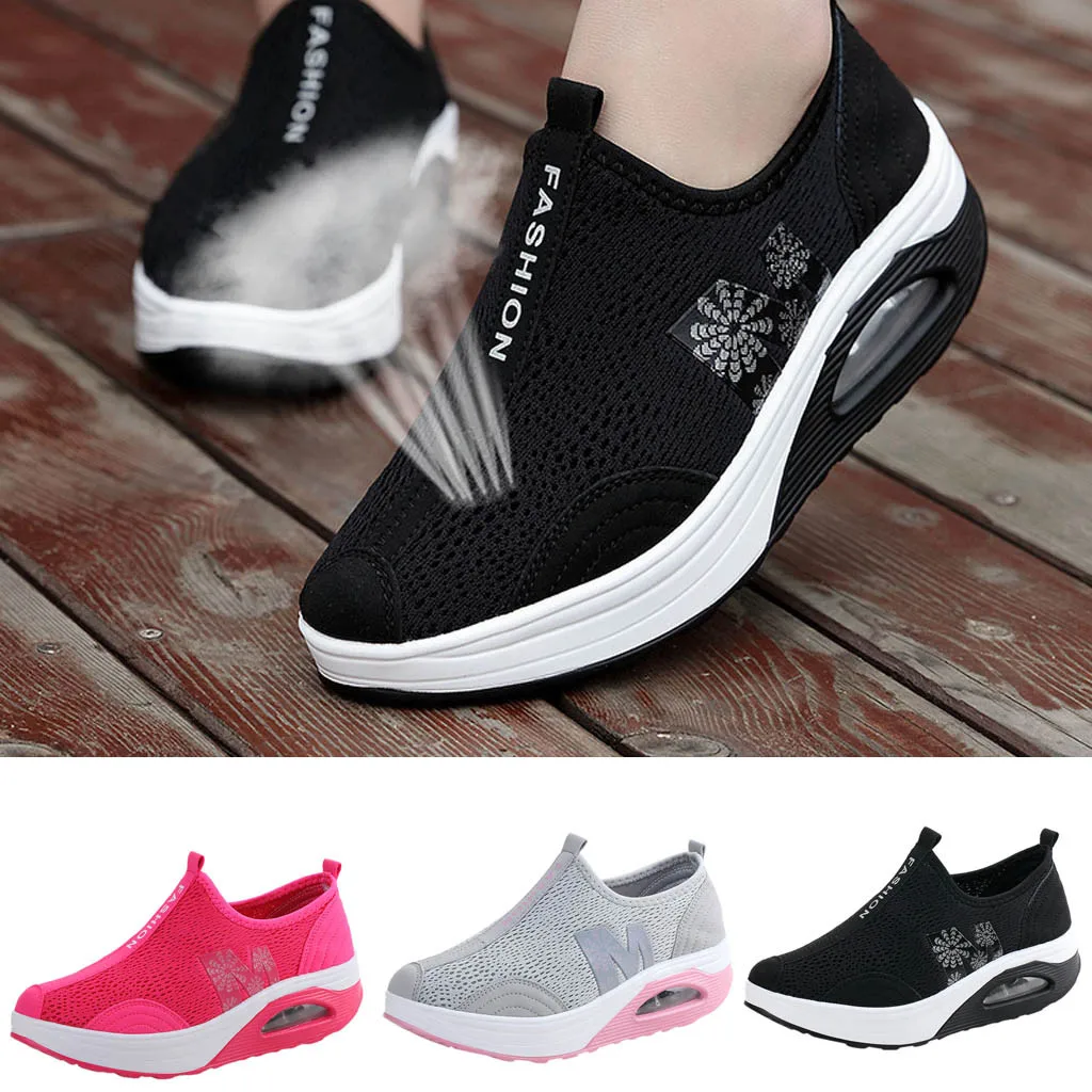 women mesh Breathable sneakers running shoes  Women's Fashion Mesh Cloth Foot Movement Cushion Thick Bottom Shake Shoes#G4
