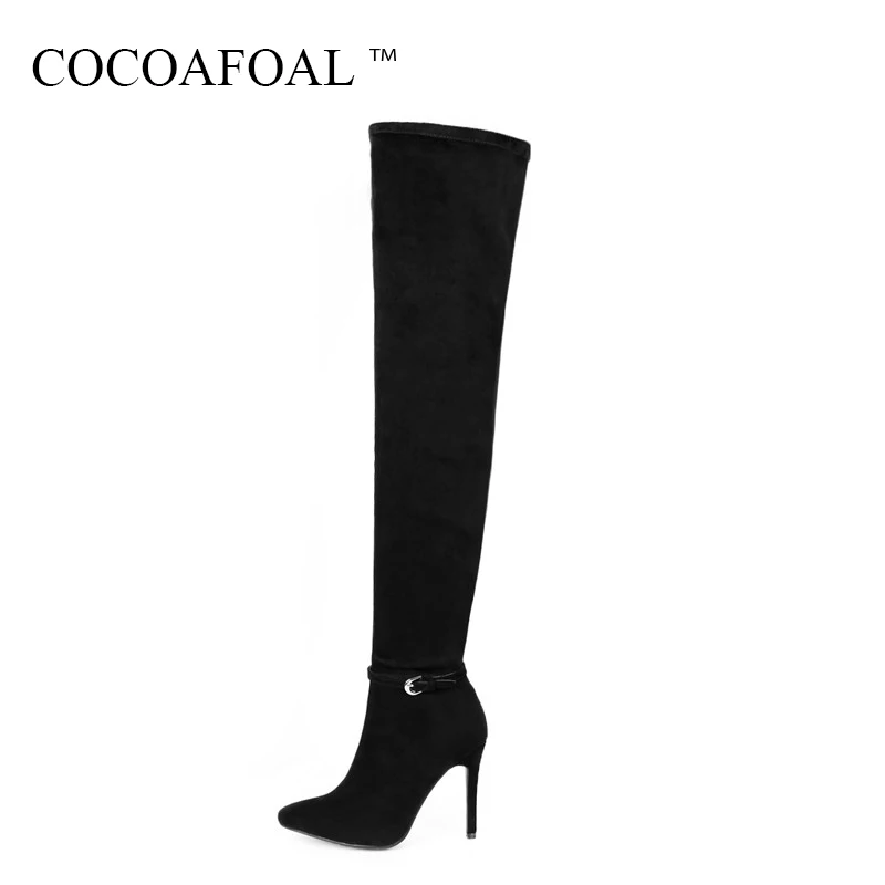 

COCOAFOAL Winter Pointed Toe Chelsea Thigh High Boots Fashion Zipper Over The Knee Boots Women's Sexy Black High Heeled Shoes