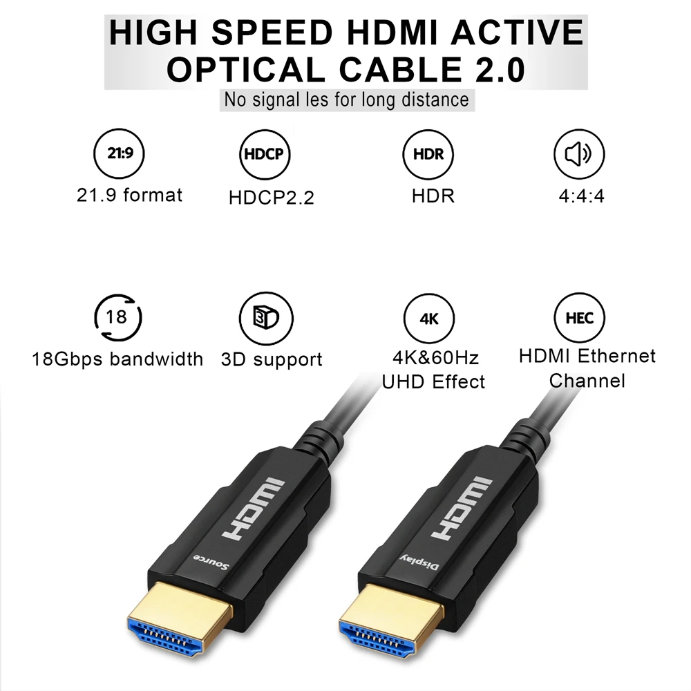 Najtaniej Kabel HDMI 4k 60HZ 2.0 światłowód HDMI 15M 30M 50M 100M kabel HDMI wsparcie 4K 3D dla HDR TV laptop lcd PS3 projektor Compute