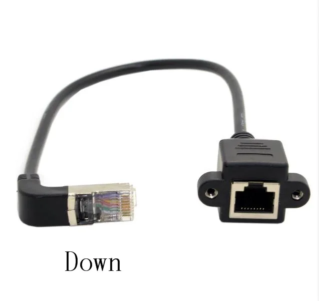 Up & Down Angled 90 degree RJ45 Cat5 8P8C FTP STP UTP Cat 5e Male to Female screws Panel Mount LAN patch Ethernet Network Cable 