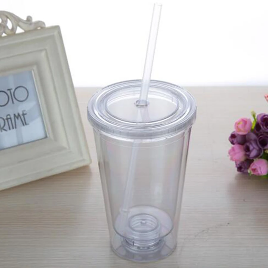 1 pcs 16oz dishwasher safe clear 450ml plastic detachable double wall