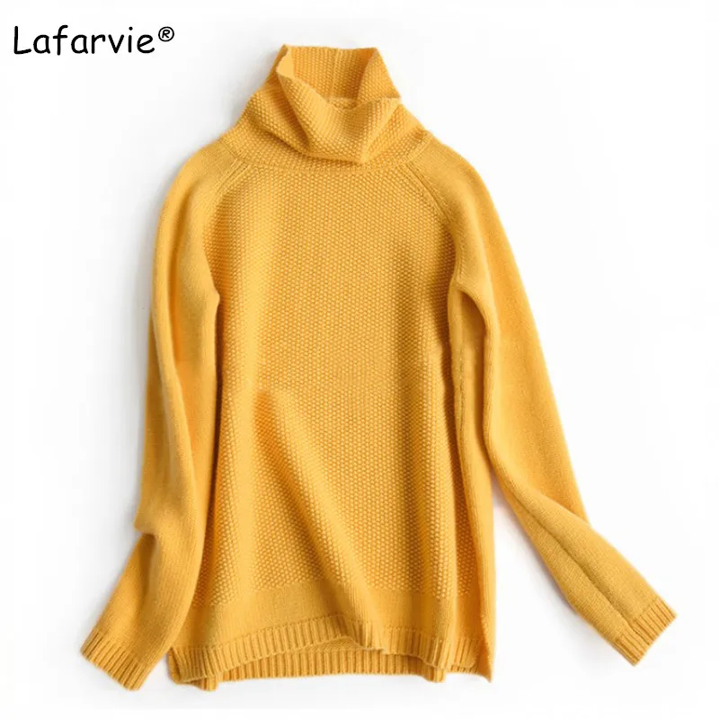 Lafarvie Winter Cashmere Sweater Women 2019 Fashion Casual Solid Turtleneck Sweater Warm Vintage Loose Long Sleeve Knit Pullover