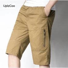 UplzCoo, новинка, мужские шорты, летние, повседневные, стрейч, талия, пляжные шорты, хлопок, свободные, мужские, до колена, длинные шорты, Мужская брендовая одежда, 5XL, FM073