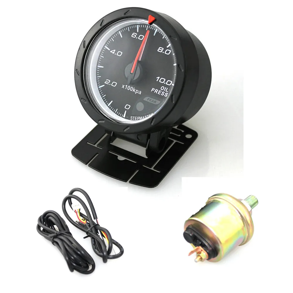 

60MM 2.5Inch 12V 10 x 100KPa Universal Non Smoke Oil Pressure Car Gauge Meter Black Shell with Red & White Lighting