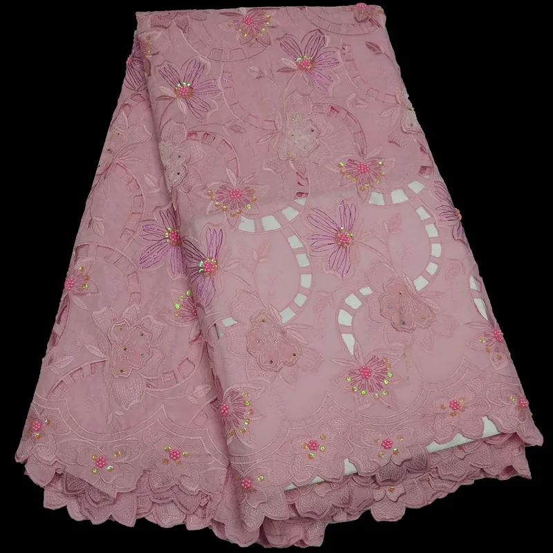

(5yards/pc) gorgeous beads and sequins fixed African cotton lace fabric in pink high quality for party dress CLP227