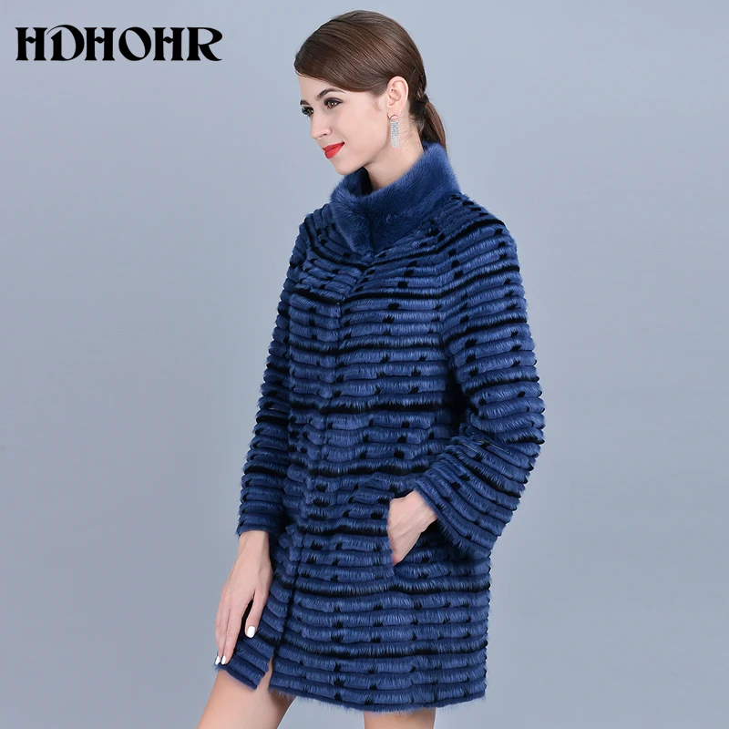 HDHOHR 2018 New Real Fur Coat Women Natural Mink Fur Coats With Wave Point Genuine Leather Three Color Fashion Fur Lady Jacket