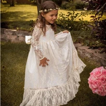 Красивое кружевное платье с длинными рукавами, высокий ворот, Прозрачное платье с цветочным узором для девочек, для свадебной вечеринки, на заказ