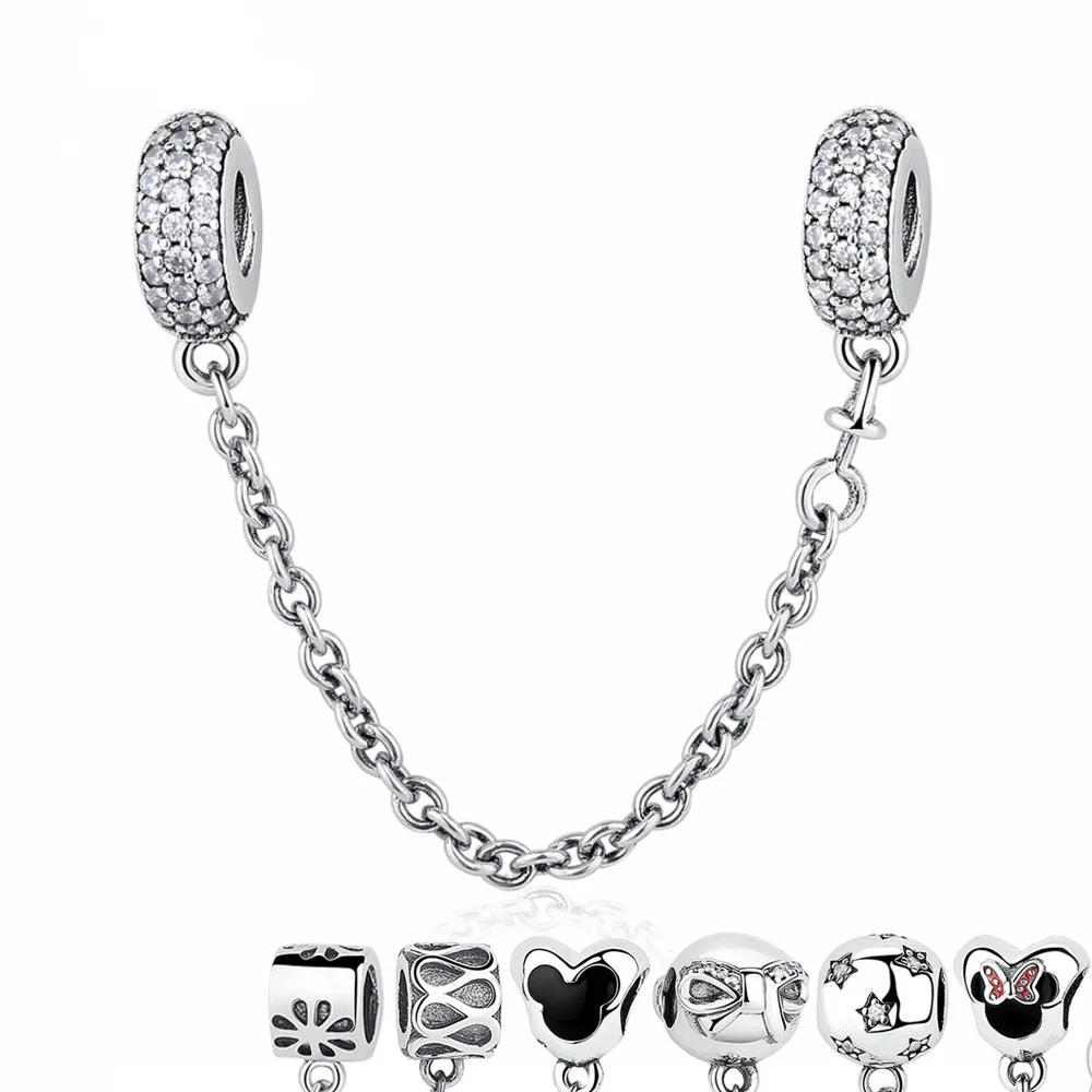 

Authentic 925 Sterling Silver Charm 5 Styles Bowknot Minnie Stopper Safety Chain Beads Charms fit PAN Charm Bracelet DIY Jewelry