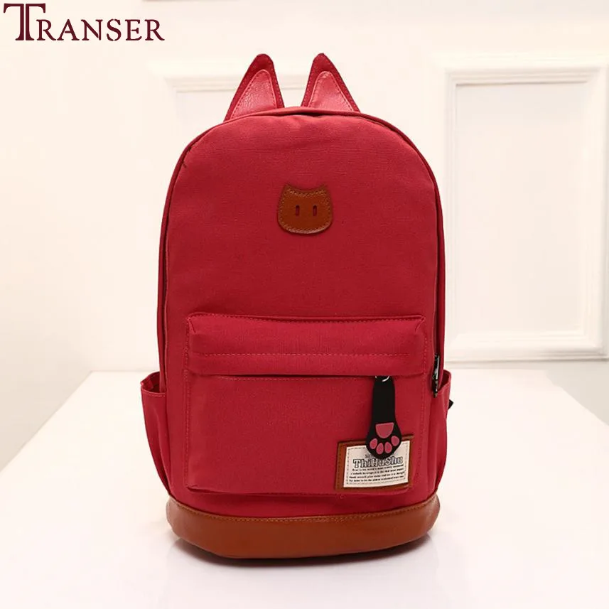 

Transer 2018 New Campus School bag girls backpack women travel bag young men canvas backpack bags cat ears cartoon package A1230