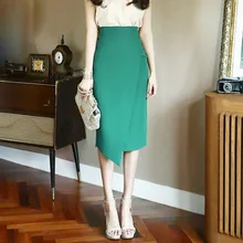 Настроить для женщин; Большие размеры 3XS-8XL Асимметричный ниже по колено юбка миди дамы Высокая Талия Bodycon нерегулярные офисные юбки