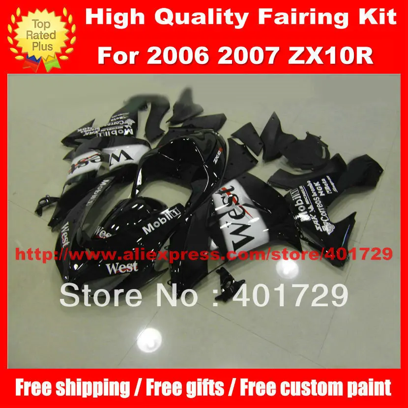 

Black WEST racing fairing kit for Ninja ZX-10R 2006 2007 ZX10 06 07 ZX10R 06 07 high grade fairings hulls kit