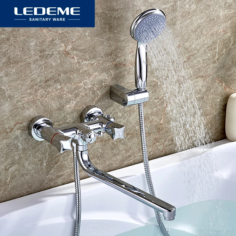 Online LEDEME Badezimmer Badewanne Armaturen Neue Bad Wasserhahn Verchromt Mischbatterie Outlet Rohr Dusche Wand Montiert Dusche Wasserhahn Set L2687
