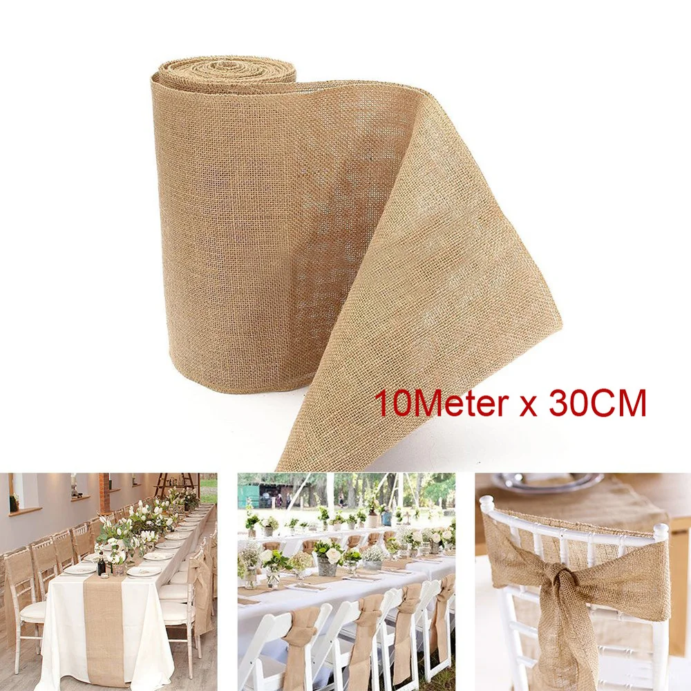 10Meter x 30CM Natural Jute Burlap Ribbon Roll Burlap Table Runners