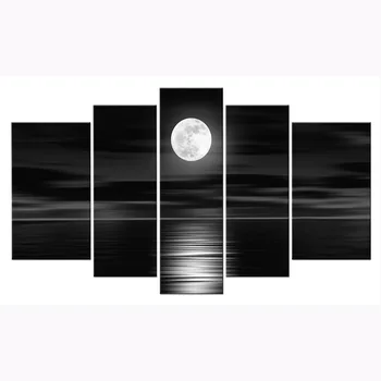 

100% Hand-painted Oil Wall Art Sea White Full Moon Night Home Decoration Abstract Landscape Oil Painting on Canvas 5pcs/set new
