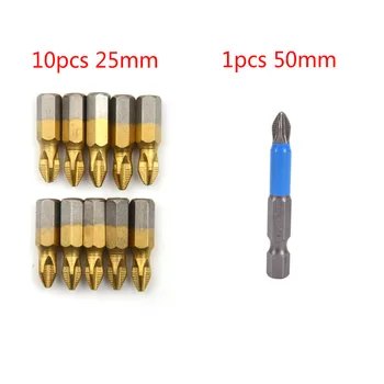 

One Or 10pcs Anti Slip PH2 Screwdriver Bit 25mm 50mm Length 1/4" Shank Titanium Coated Drill Bits For Electric Drill