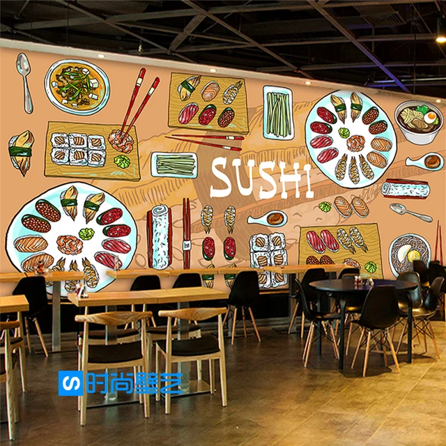 Custom 3d mural wallpaper  3D Japanese  sushi  restaurant  