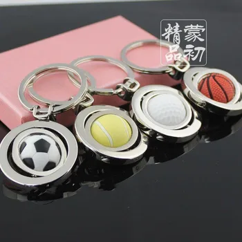

10pcs/Lot 3D Sports Keychain Rotating Basketball Soccer Golf Tennis Ball Keyring Key Chain Ring Keyfob Key Holder