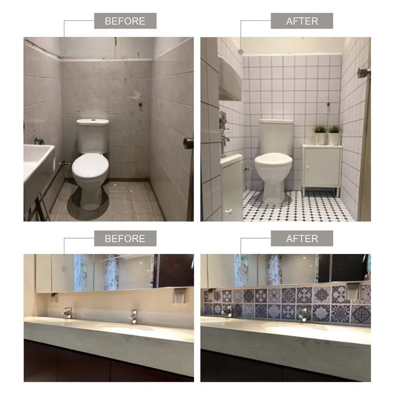 Kitchen Toilet PVC Wall Sticker Decal Non-slip Self-adhesive Living Room Bedroom Bathroom Decor Ground Floor Tile Stickers