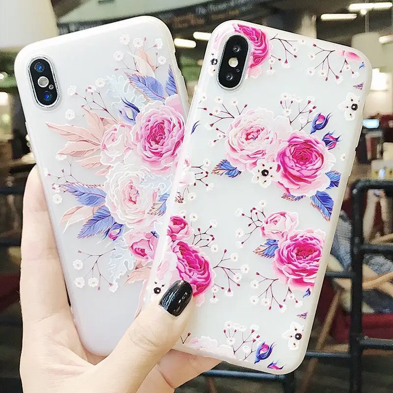 

Flower Silicon Phone Case For iPhone 7 8 Plus XS Max XR Rose Floral Cases For iPhone X 8 7 6 6S Plus Soft TPU Cover