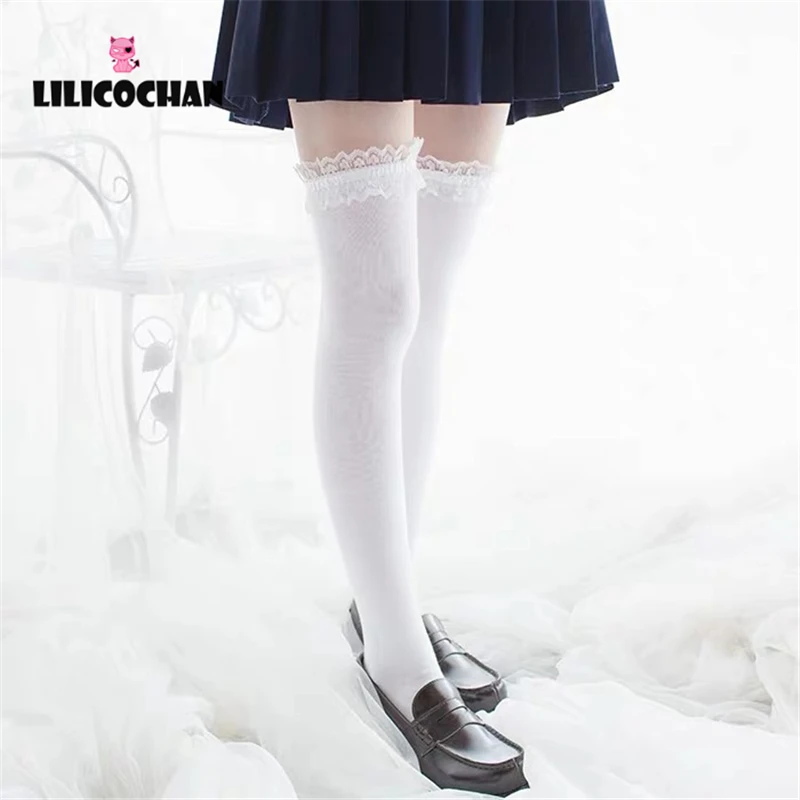 LILICOCHAN Womens Anime Cosplay Lolita Maid Girls Lace Top Thigh High Socks Over Knee Leg Warmer Leggings Sexy Cotton Stocking Accessories -Zentai shop online